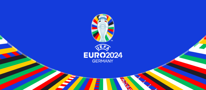 Um fundo azul com o logotipo da UEFA 2024.