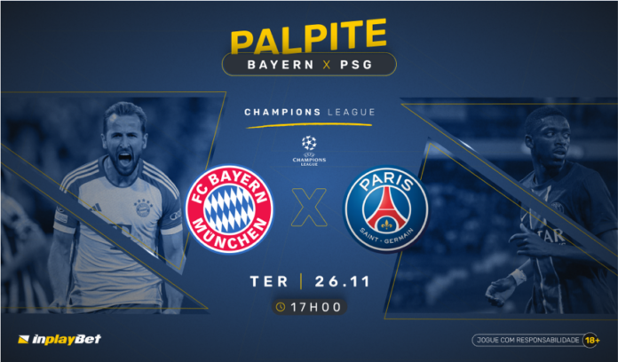 Dois gigantes, uma batalha épica! Bayern Munich e PSG se enfrentam pela Champions League. Quem leva a melhor neste duelo gelado? Imagem: Arte/inplayBet